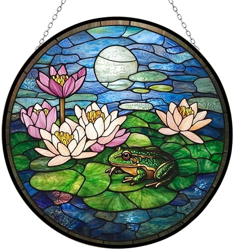 Thanksgiving Frog Lotus Stained Glass Suncatcher Window Hanging, Gothic Christmas Ornaments for Fiction Lovers, Dinosaur Room Decor for Nursery New Home Gifts by HYPESTYLE