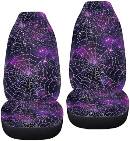 Purple Galaxy Spiderweb Print Car Seat Cover Front Seats Only,Halloween Auto Accessories Universal Fit for Most Cars,SUVs,Sedan,Truck or Van
