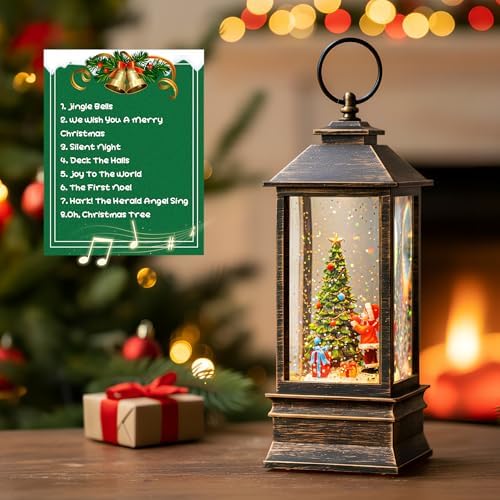 Christmas Snow Globe Lantern Water Glittering Christmas Tree Gifts with Music & Timer, USB Lined/Battery Operated Lighted Lantern for Christmas Festival Decorations - Image 4