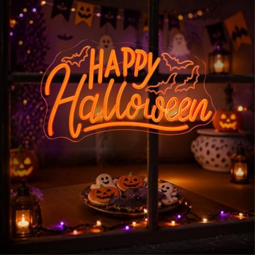 Happy Halloween Neon Sign, Bat Halloween LED Light, 16.7"x9.8" by DMDMBSR