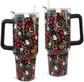 Halloween Tumbler with Handle 40oz Fall Cute Ghost Skull Flowers Coffee Travel Mug Stainless Steel Insulated Cups Halloween Fall Aesthetics Decor Gifts by Unknown