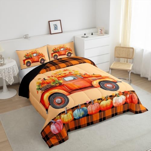 Cartoon Car Comforter Set Kids Boys, Gold Leaves Autumn Theme Twin - Image 4
