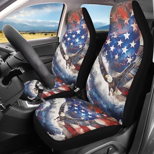 Waterproof Car Seat Cover Elastic Fabrics American Flag Eagle Car Front Seat Protector Breathable Car Seat Cover Easy Installation Universal for Cars Truck SUV Van