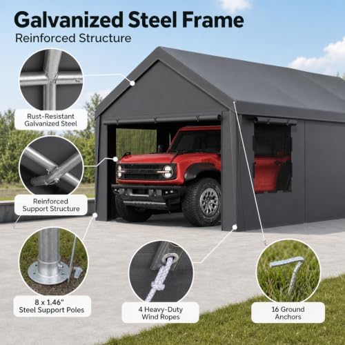 Velway Carport Canopy & Portable Garage, 12 x 20 FT - Image 3