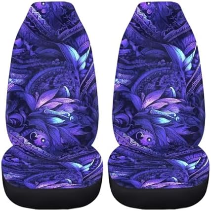 Tribal Car Seat Covers 2 Pcs Set, Purple Tropical Totem Car Accessories Universal for Auto Truck SUV, Tribal Floral Breathable Cars Interior Seat Protector Cover