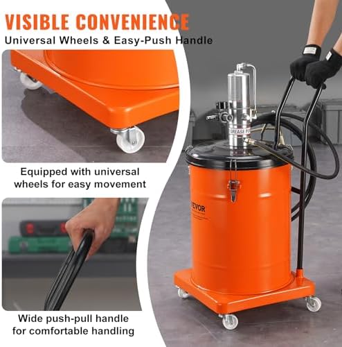 VEVOR Grease Pump, 10.5 Gallon Air Grease Pump with 13 ft High Pressure Hose and Grease Gun, 40L Pneumatic Grease Pump with Wheels, Portable Lubrication Grease Pump - Image 5