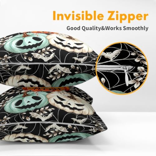 Halloween Pumpkin Throw Pillow Covers 20x20 Set of 2 Black Spider Web Bat - Image 6