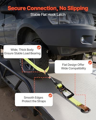 VEVOR Wheel Chock Tie-Down Kit, Tire-Style Motorcycle Tie-Down System, Car Kit with Flat Hook, Break Strength 10009 lbs & Working Load 3333 lbs Trailer Strap for ATVs, SUVs, Trailers