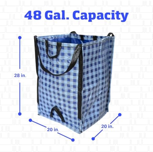 DURASACK Heavy Duty Home and Yard Bags 48-Gallon Reusable Self-Standing Lawn and Leaf Bags Garbage Can with Reinforced Handles, Gingham Blue, 3 Pack - Image 2