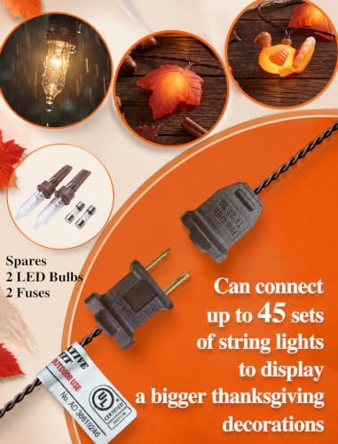 Fall String Lights Plug in, 12Ft 20 LED Maple Leaves Turkey Decor Lights - Image 4