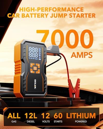 OXILAM 7000A Jump Starter with Air Compressor 160 PSI for All Gas/12L Diesel, 12V Battery Jumper Starter Portable with Auto-Shutoff Tire Inflator, Jumper Cables, LED Display, LED Light, Power Bank - Image 2