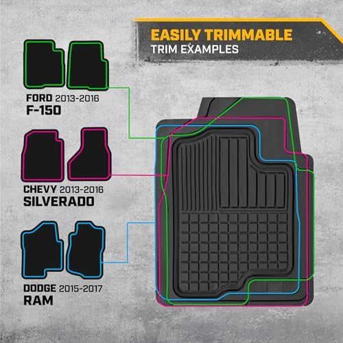 CAT® DuraShield XL Floor Mats for Trucks - All Weather Rubber Truck Floor Mats with Anti-Slip Backing, Universal Trim-to-Fit Car Floor Mats for Large Full-Size Vehicles, Black Floor Mats for Cars
