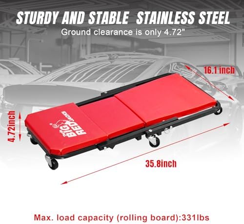 Big RED ATR6036ZER 36" Foldable Z-Creeper Seat: 2-in-1 Garage Shop Creeper for Auto Repair with 6 Wheels, 300 Lbs. Capacity - Red - Image 3