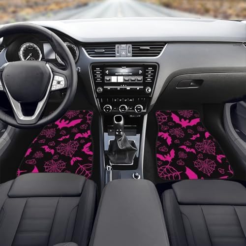 Halloween Bat Automotive Floor Mats Pink Car Floor Mats Non Slip Car Carpet Mat Protector Automotive Foot Pads for SUV Van Vehicle Auto Halloween Automotive Accessories, Pink