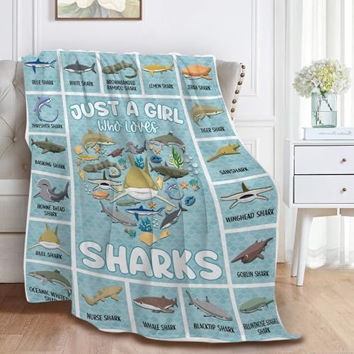 Just A Girl Who Loves Sharks Blanket Gifts for Girls Boys Women - Super Soft Cozy Warm Throw Sheet for Couch Bed Sofa Office Decor All Season 60"x80" for Adult - Image 3