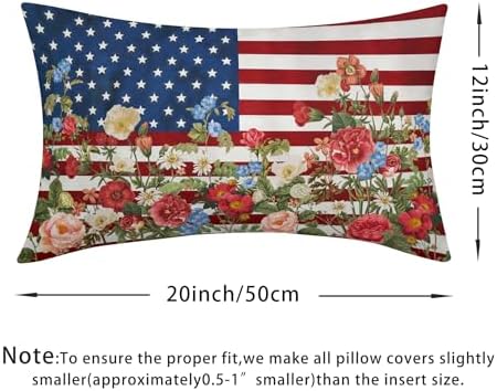 4th of July Pillow Covers 12x20 Set of 2, Patriotic Throw Pillow Covers Independence Memorial Day Pillowcase, Summer Floral Decorative Fourth of July Cushion Case Couch for Indoor Outdoor Home Decor - Image 4