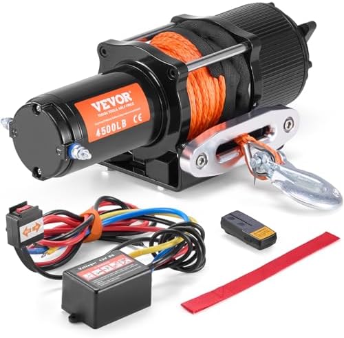 VEVOR ATV Winch, 4500 lb Electric Winch with Synthetic Rope, 12V DC ATV UTV Winch 1/4 in x 39 ft Aluminum Fairlead Wired Remote Control, IP55 Waterproof for Towing Boat Off Road Recovery by VEVOR