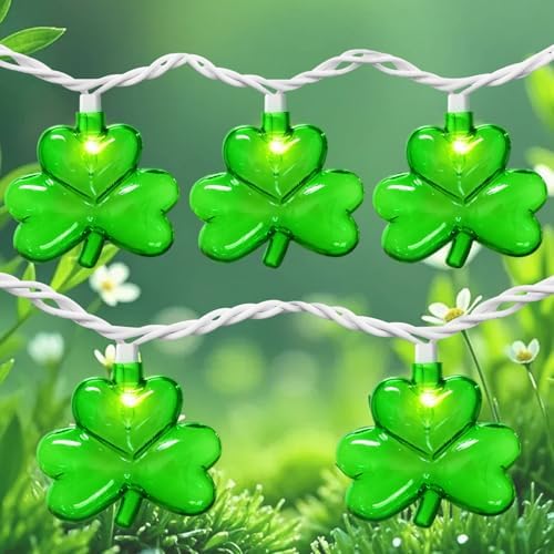 St Patricks Day Decorations - Led Shamrock String Lights, 8.5Ft Clear Shamrock Lights Plug in St Patricks Day Lights for Irish St. Patrick's Day Home Yard Bar Party Decor, 0.48W LED Energy Efficient by SOTOPOO
