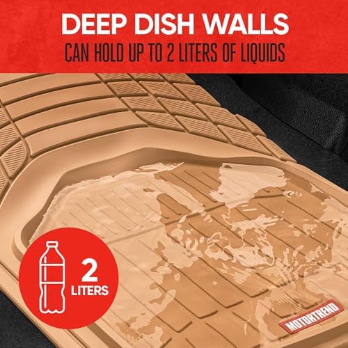Motor Trend 943-BG FlexTough Defender Car Floor Mats -Next Generation Deep Dish Heavy Duty Contour Liners for Car SUV Truck & Van-All Weather Protection, Trim to Fit Most Vehicles Beige