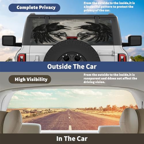Retro Crow Rear Window Decal Wrap Graphic, Gothic Bird Animals Abstract Skeleton Vinyl Window Film Truck Back Window Decals,Pickup Trucks Back Window Stickers 66 x 22 inch