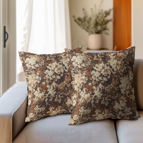 Spring Brown Pillow Covers 20x20 Set of 2 Neutral Floral Throw Pillow Covers Vintage Pillowcase Linen Decoration Farmhouse Soft Decorative Farmhouse Accent Cushion Case Couch for Indoor Home Decor - Image 3