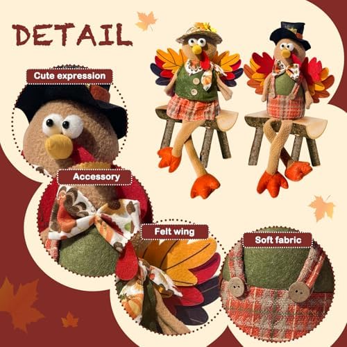 Stuffed Turkey Thanksgiving Table Decor Turkey Couple Doll Thanksgiving Decorations Outdoor Handmade Tabletop Fall Decor Kit for Home - Image 2