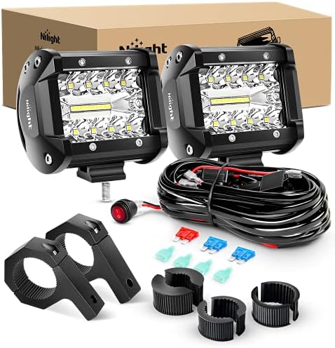 Nilight 2PC 4Inch Triple Row Led Light Pods 60W Flood Spot Combo 6000LM 2Pcs 6.5 Inch 120W Triple Row Light Bar Flood Spot Combo 12000LM Driving Boat Off Road Trucks Lights 2 Years Warranty (ZH042)