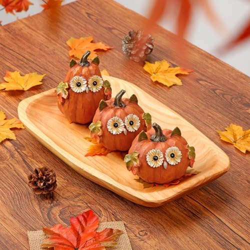 Fall Pumpkin Decor Small Fake Pumpkins Orange Resin Carved Pumpkin Owl Decorative Faux Pumpkin 3Pcs Artificial Pumpkins for Decorating Home Table Farmhouse Mantel Halloween Thanksgiving Centerpieces - Image 4