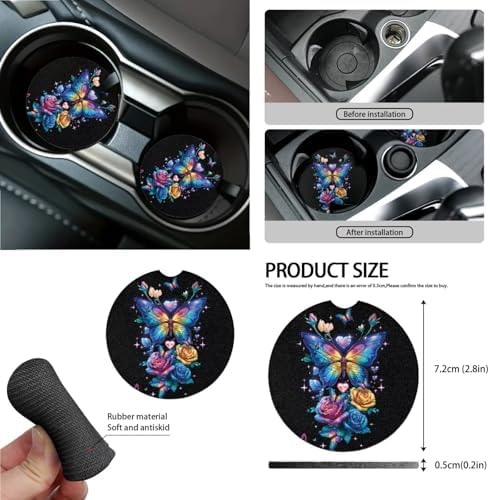 Butterfly Rose Car Seat Covers 15Pcs Full Set Car Steering Wheel Cover Seat Belt Cover Trash Bin Air Vent Storage Box Rear View Mirror Car Cup Holder Keychain Music Notes Print