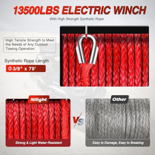 Nilight 13500lb Electric Winch 12V Heavy Duty Truck Winch w Synthetic Rope - Image 4