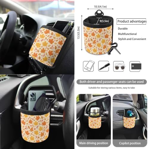 15Pcs Car Seat Cover Full Set Car Steering Wheel Cover Seat Belt Cover Trash Bin Air Vent Storage Box Front Rear View Mirror Car Cup Holder Keychain, Autumn Fall Maple Leaves
