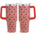 Valentines Tumbler 40oz Love Heart Tumbler Coffee Mugs Buffalo Check Heart Leak Proof Cups with Handle and Straw Stainless Steel Insulated Water Bottle for Valentine Decor Gifts for Women Her(1PCS) by Unknown