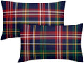 Christmas Tartan Lumbar Pillow Covers 12x20 Set of 2 Navy Blue Green Red Plaid Print Decorative Outdoor Xmas Throw Pillow Cases Winter Holiday Decoration Farmhouse Sofa Couch Cushion Cover Bed Decor by Trongr