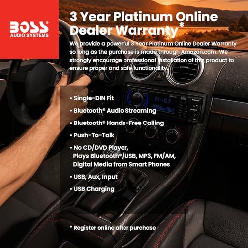 BOSS Audio Systems 616UAB Single DIN Bluetooth Car Stereo, No DVD, USB