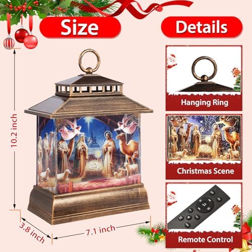 Christmas Snow Globe Lantern Water Glittering Lantern with 8 Songs & 6H Timer Romote Control Christmas Snow Globes USB & Battery Operated for Christmas Festival Decorations Gifts (Nativity) - Image 2
