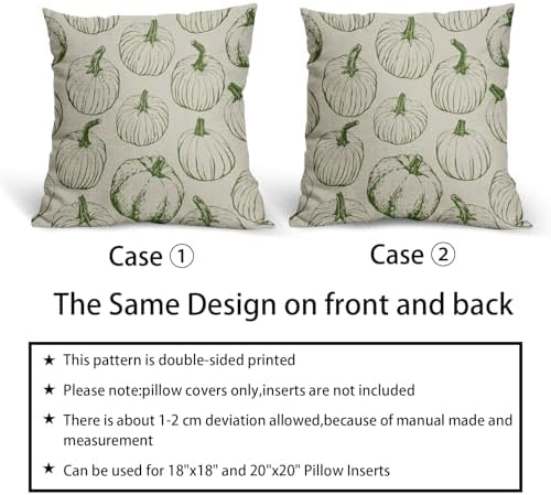 Green Pumpkin Fall Pillow Covers 18x18 Set of 2 Autumn Themed Thanksgiving Harvest Print Decorative Throw Pillows Outdoor Farmhouse Pillowcases Cushion Case Seasonal Decor for Couch Sofa Bed - Image 6
