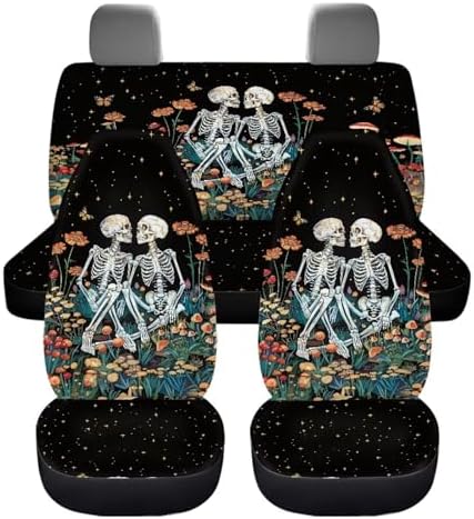 Skull Floral Starry Night Print Car Seat Covers 4Pcs Front & Rear Breathable Seat Covers Universal Fits for Truck, Sedan, SUV Auto Interior Protector Car Accessories