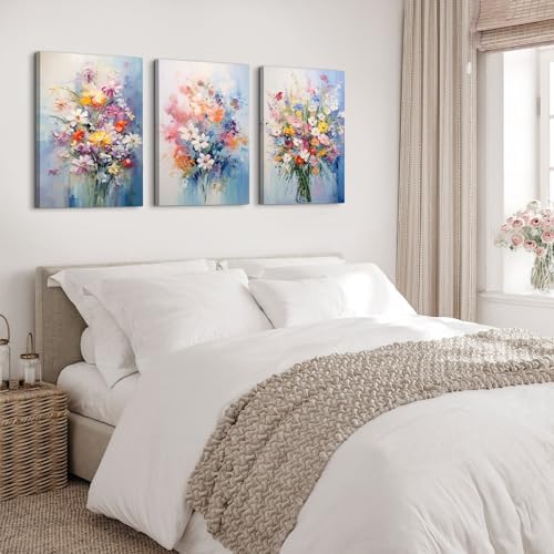 Colorful Flower Pictures Wall Decor Nature Wildflower Canvas Art for Bedroom Abstract Botanical Floral Oil Painting Prints Artwork Daisy Poppy Bouquet Poster Living Room Home Decorations 20x30” 3 Pcs - Image 6