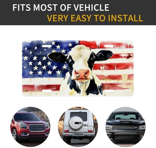 Watercolor Cow American Flag Front License Plate 6" * 12" for Women