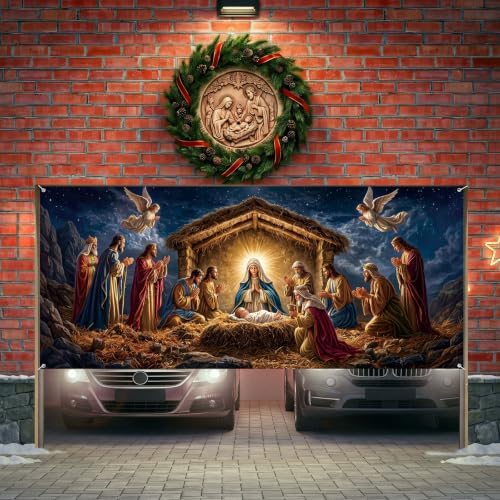 Preboun Christmas Nativity Scene Garage Door Banner 7 x 16 ft Holy Family - Image 4