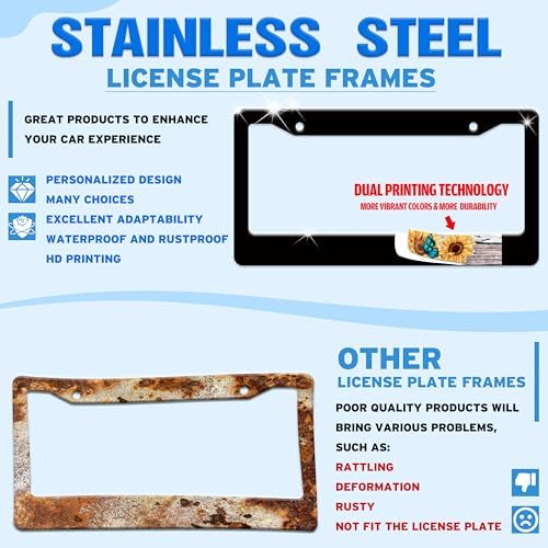 2 Pack Red Blood Drop Spatter License Plate Frame Stainless Steel 6 X 12 in