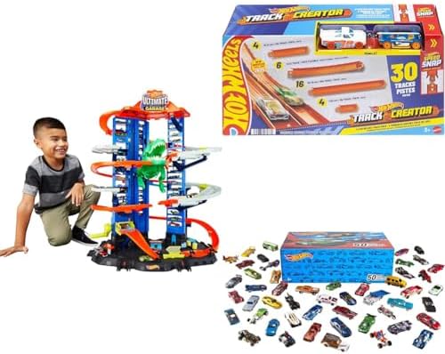 Bundle of Hot Wheels Ultimate Garage Track Set, Racetrack, Storage + Hot Wheels Track Creator Deluxe, 25 Feet of Racetrack & Connectors + Set of 50 Vehicles (Styles May Vary) (Amazon Exclusive) by Unknown