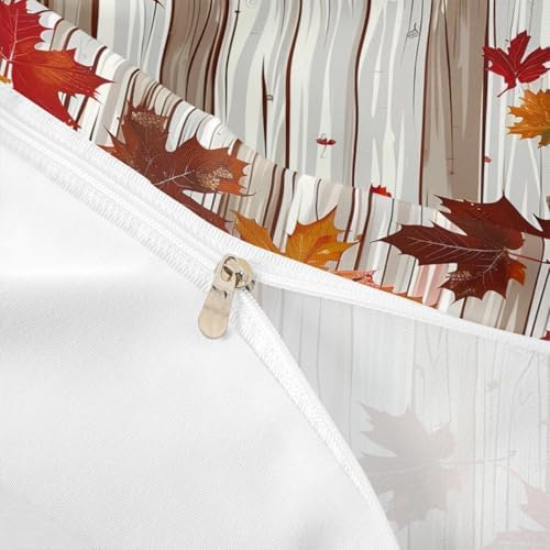 Maple Leaf Kids Duvet Cover Set Queen Size,Fall Plants Autumn Bedding Set,Girls Boys Adults Room/Cabin Decor,Old Wooden Plank Vintage Comforter Cover,Orange Retro Quilt Cover,2 Pillowcases - Image 6
