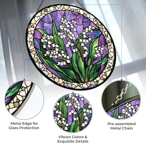 Personalized Lily of The Valley Suncatchers for Windows by Clare Donovan, 6.3” Stained Glass Window Hangings,Hand-Painted Glass Panel Perfect for Home Décor - Image 3