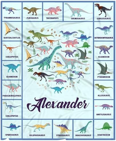 Dinosaur Custom Name Blanket Gifts for Girls Boys Women - Super Soft Cozy Warm Throw Sheet for Couch Bed Sofa Office Decor All Season 60"x80" for Adult by Nairatmya