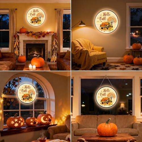Hello Fall Neon Sign, Welcome Fall Door Decorations Thanksgiving Truck Pumpkin Neon Light Up Sign Gift USB Dimmable Light Up for Home Room, Yard, Farmhouse Wall Outdoor Farmhouse Porch Front Door Decor (Pumpkin Truck) - Image 6