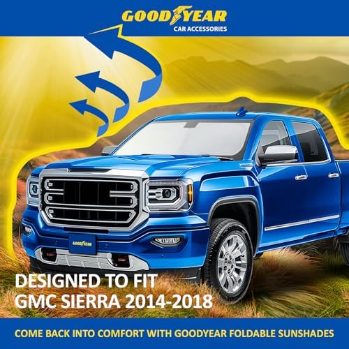 Goodyear Foldable Windshield Sunshade for GMC Sierra 2014-2018, Truck car Accessories, Sunshade Cover, Sun Shade Car Windshield, Window Sun Blocker - GY008226