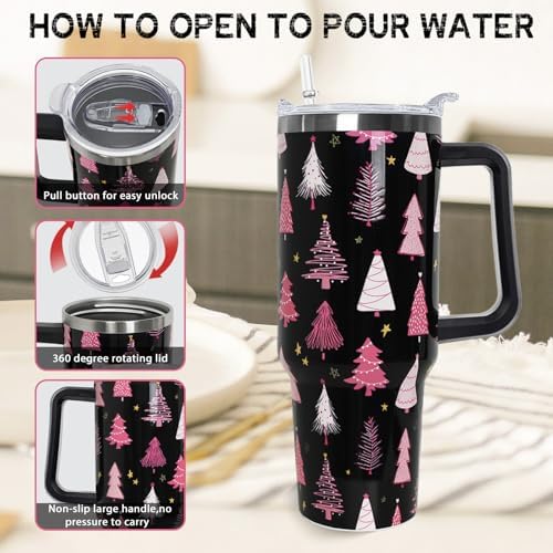 Christmas Tumbler 40 oz Xmas Tree Cup Winter Coffee Travel Mug Stainless Steel Insulated Cups Holiday Water Bottle Christmas Decor Gifts for Women - Image 5
