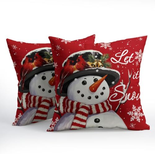Christmas Snowman Pillow Covers 22x22 Set of 2 Red Highly Absorbent - Image 2