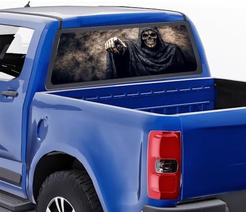 Smiling Skeleton Pickup Truck Decals Rear Window, Vintage Reaper Gothic Automotive Decals and Graphics Rear Window Decals for Trucks, Car Window Decal Sticker 66 x 22 inch